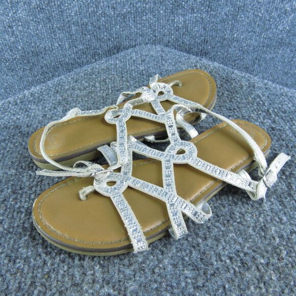 Wonder Nation Youth Girls Strappy Shoes Size‎ 1 Medium Silver Synthetic Buckle - Picture 1 of 5
